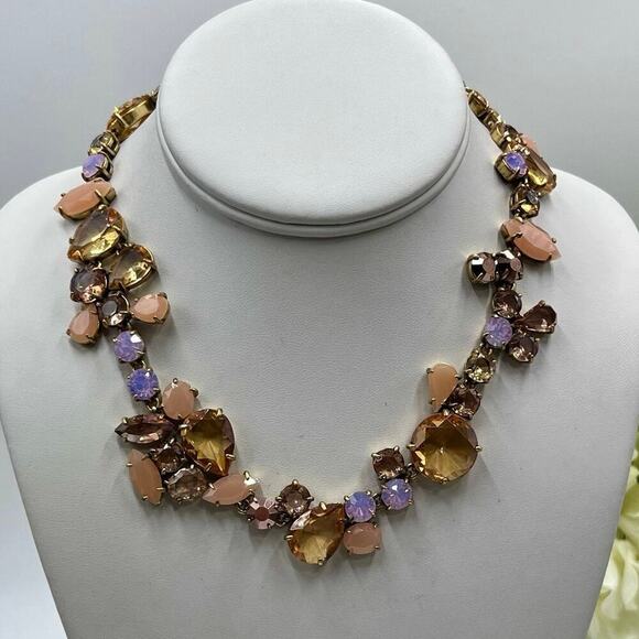 J. Crew Asymmetrical Statement Crystal Necklace Metallic Pink MultiColor - Picture 1 of 16